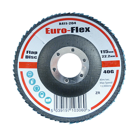 EuroFlex Flap Disc 115mm x 22.23mm Zirconium 60 Grit ( Pack of 10 ) 